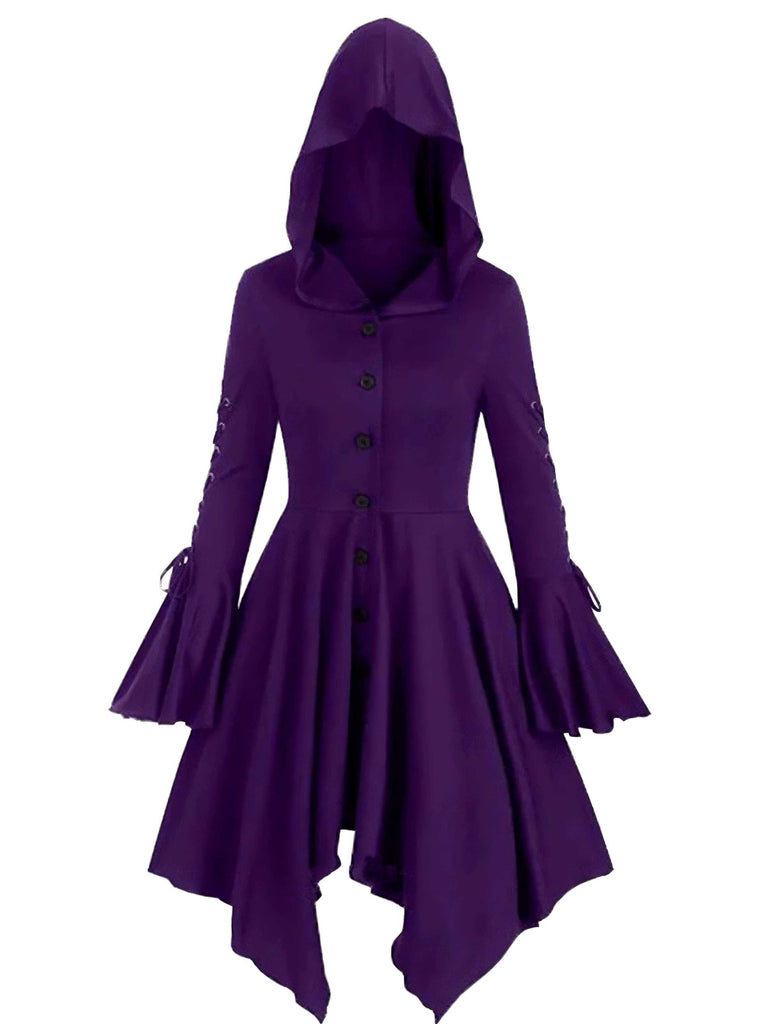 1980s Gothic Hooded Punk Long Jacket - vintage fashion, retro style