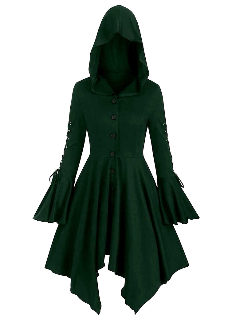 1980s Gothic Hooded Punk Long Jacket - vintage fashion, retro style