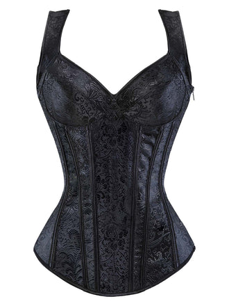 1980s Gothic Jacquard Sweetheart Neck Lace-Up Corset - vintage fashion, retro style