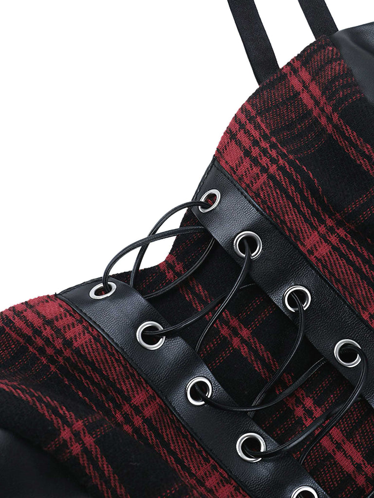 Gothic Punk Leather Plaids Corset Dress | No Doubt Inspired Outfits