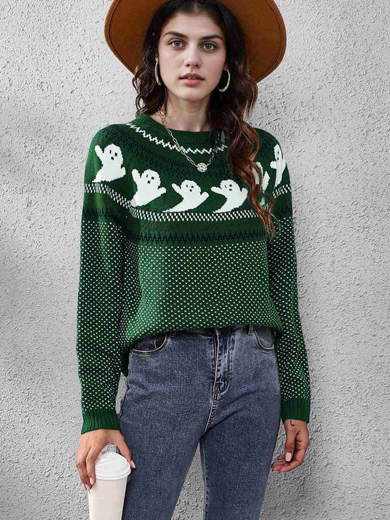 1980s Halloween Boo Polka Dot Knitted Sweater - vintage fashion, retro style