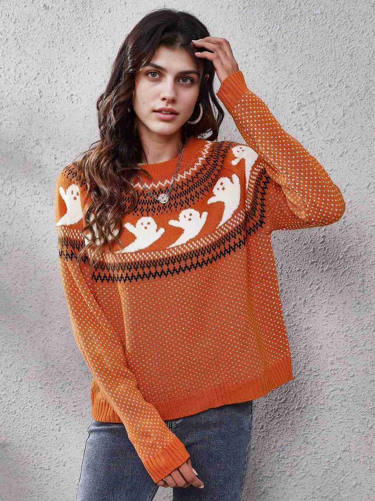 1980s Halloween Boo Polka Dot Knitted Sweater - vintage fashion, retro style