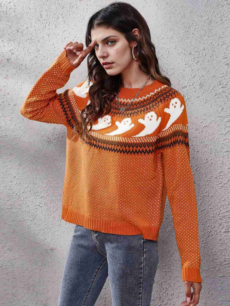 1980s Halloween Boo Polka Dot Knitted Sweater - vintage fashion, retro style