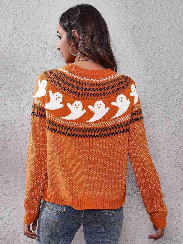 1980s Halloween Boo Polka Dot Knitted Sweater - vintage fashion, retro style