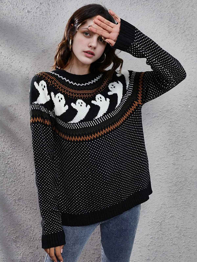 1980s Halloween Boo Polka Dot Knitted Sweater - vintage fashion, retro style