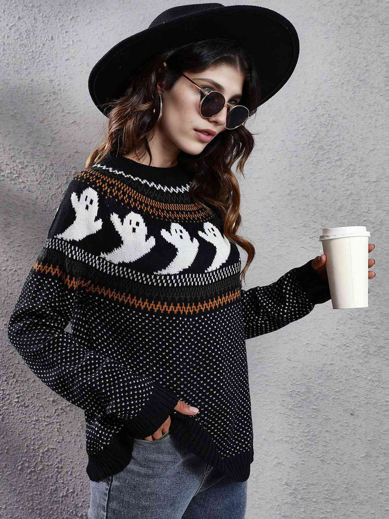 1980s Halloween Boo Polka Dot Knitted Sweater - vintage fashion, retro style