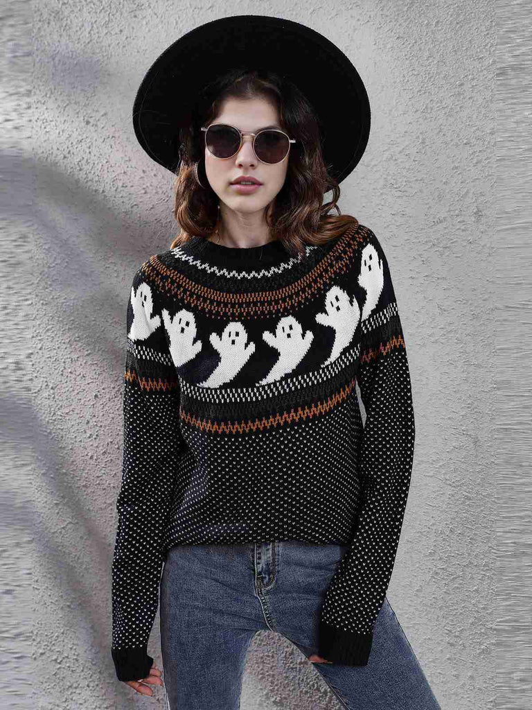 1980s Halloween Boo Polka Dot Knitted Sweater - vintage fashion, retro style