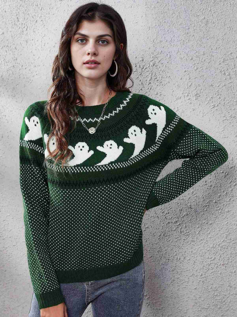 1980s Halloween Boo Polka Dot Knitted Sweater - vintage fashion, retro style