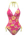 1980s Halter Floral Beaded Straps Bikini Set - vintage fashion, retro style