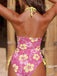 1980s Halter Floral Beaded Straps Bikini Set - vintage fashion, retro style