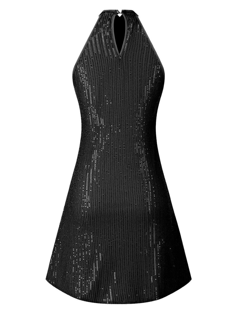 1980s Halter Cross-Neck Sequined Dress