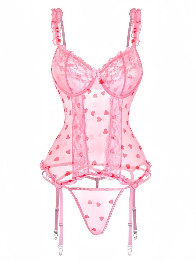1980s Heart Lace Sheer Bodysuit Nighties - vintage fashion, retro style