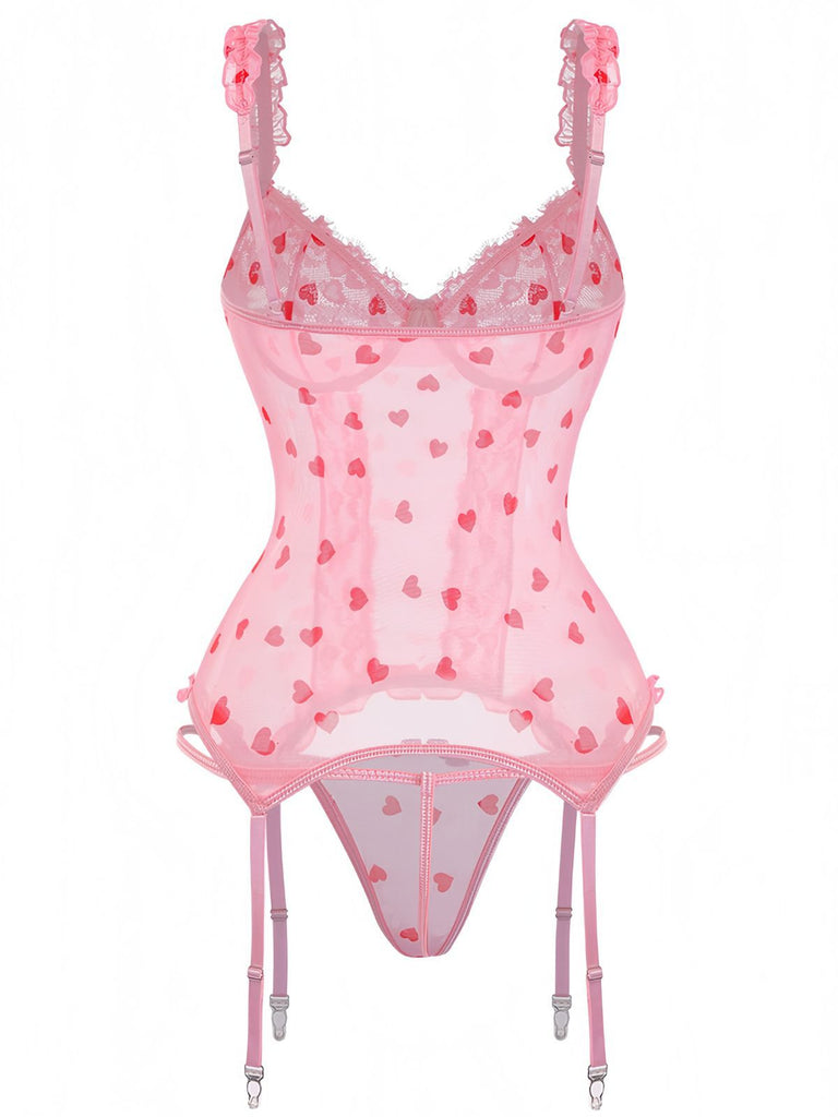 1980s Heart Lace Sheer Bodysuit Nighties - vintage fashion, retro style