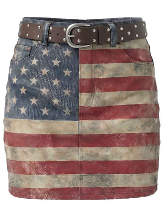 [Pre-Sale] 1980s Independence Day Distressed Denim Belted Skirt, vintage skirt, retro style - perfect for women who love vintage and retro fashion