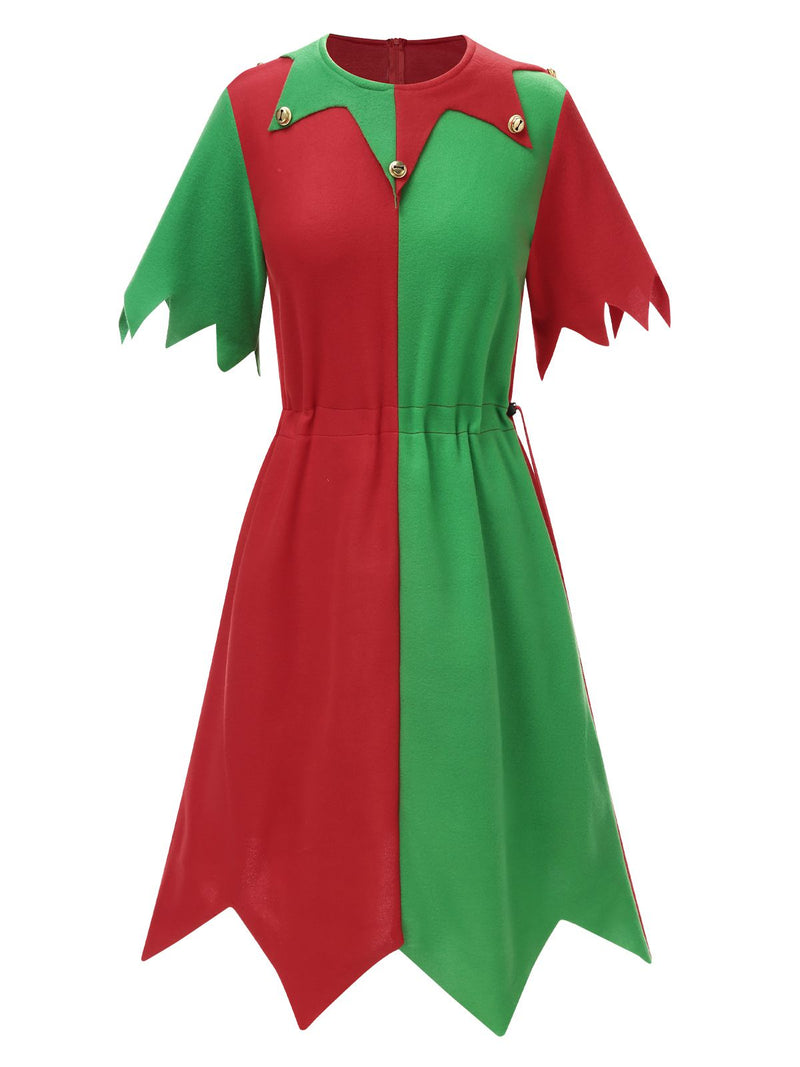 Christmas Jagged Hem Elf Costume Dress Set