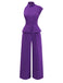 Purple 1980s Solid Irregular Sleeve Fitted Jumpsuit - vintage jumpsuit, retro fashion