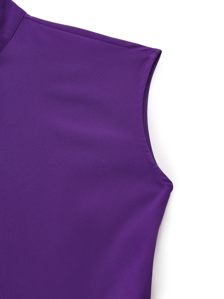 Purple 1980s Solid Irregular Sleeve Fitted Jumpsuit - vintage jumpsuit, retro fashion