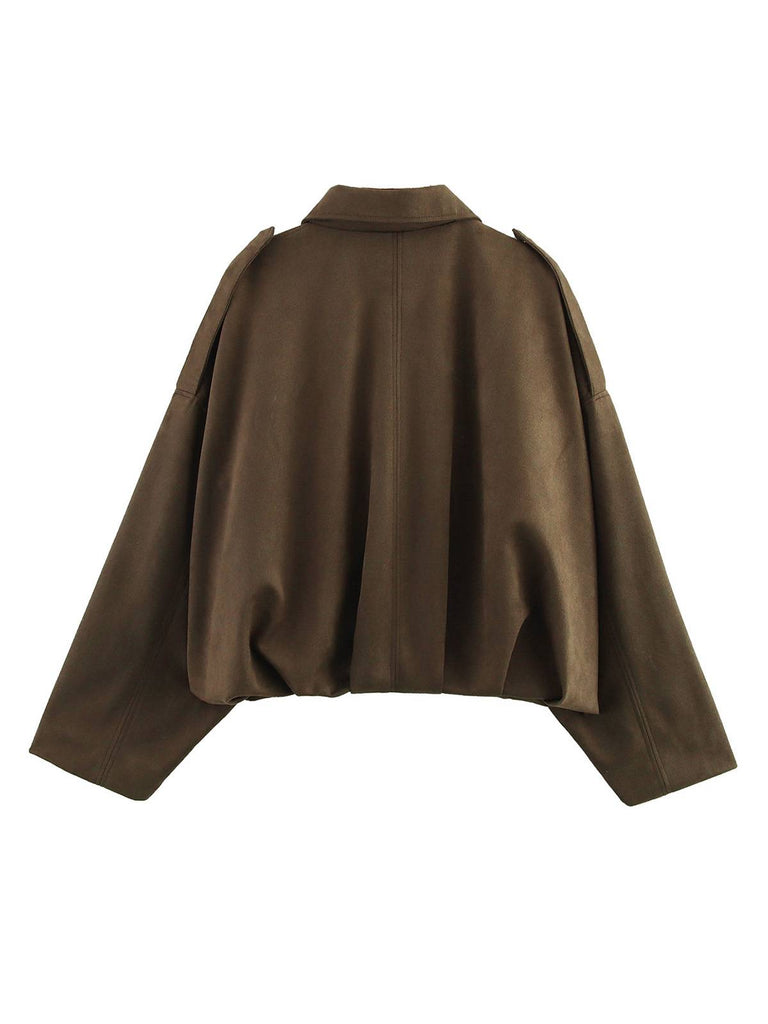 1980s Lapel Oversized Suede Jacket - vintage fashion, retro style
