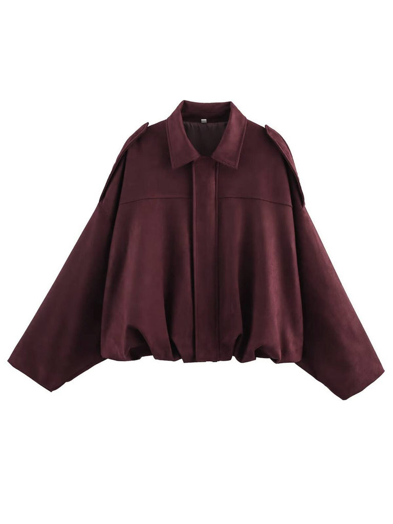 1980s Lapel Oversized Suede Jacket - vintage fashion, retro style