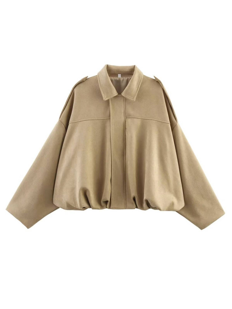 1980s Lapel Oversized Suede Jacket - vintage fashion, retro style