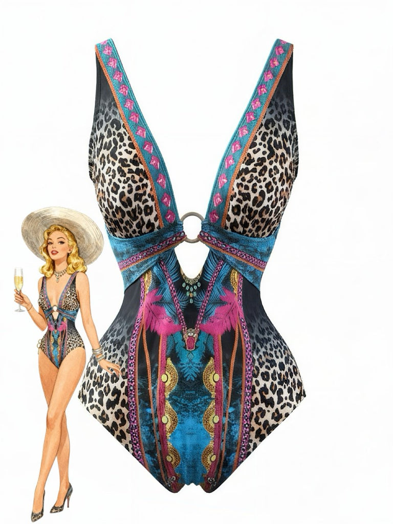 Elegant Pat 1980s Vintage Floral Swimsuit 1