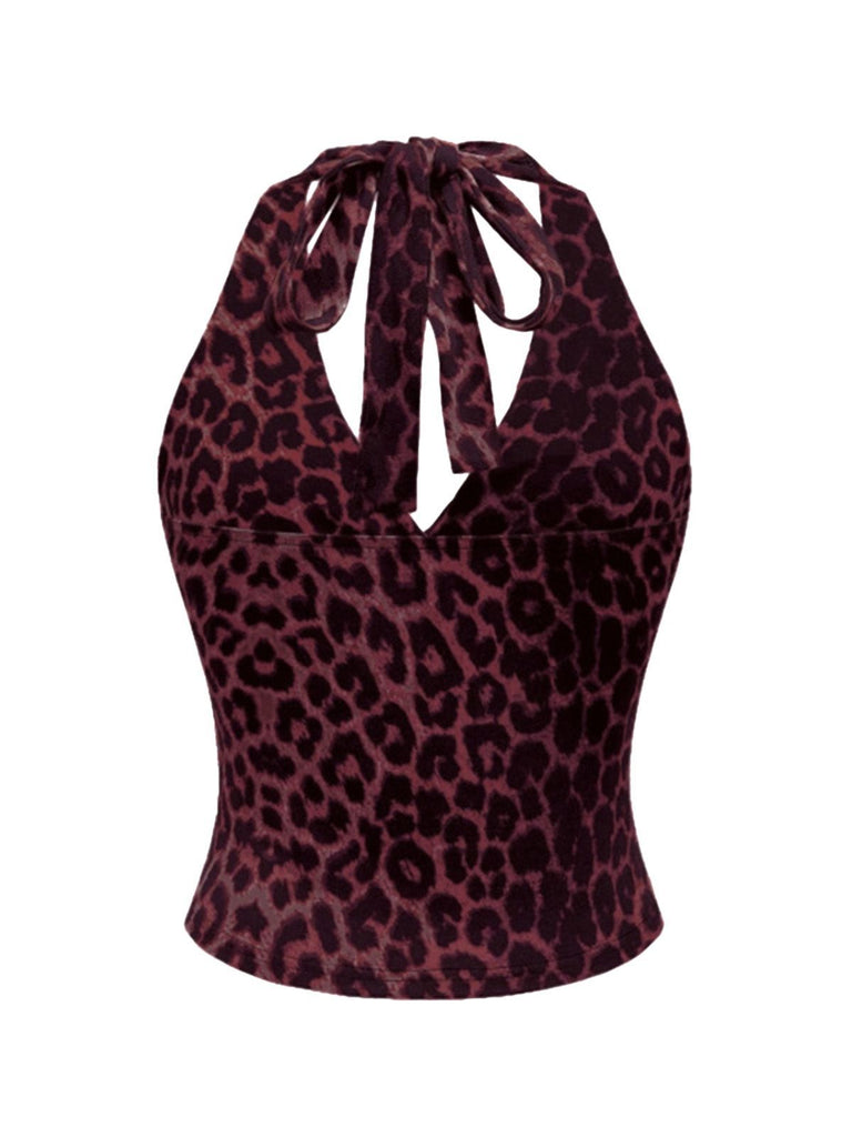 1980s Leopard Print Halter Neck Wrap Top - vintage fashion, retro style
