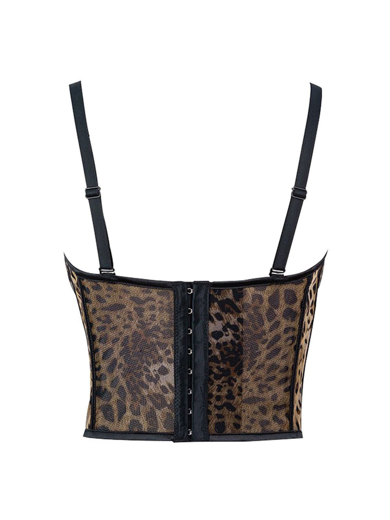 1980s Leopard Print Spaghetti Strap Herringbone Corset - vintage fashion, retro style