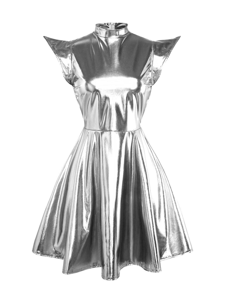 Alien Dress Rave Metallic Futuristic Mini Dress for Music Festival Party Lake Blue Alien Dress Rave Metallic Futuristic Mini Dress for Music Festival Party Lake Blue