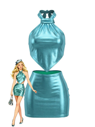 1980s Metallic Halter Tie Back Mini Dress