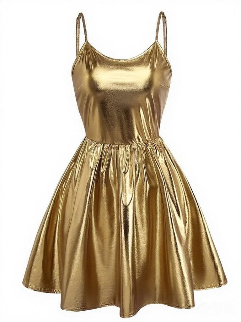 1980s Metallic Spaghetti Strap Party Dress - vintage dress, retro fashion