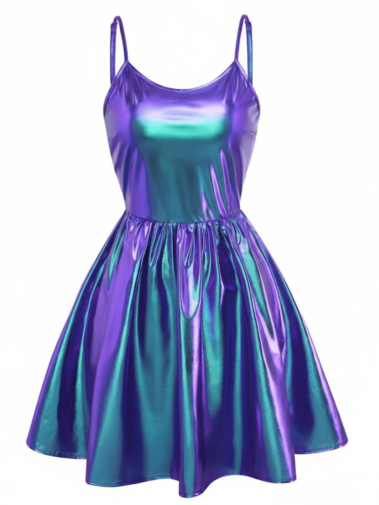 1980s Metallic Spaghetti Strap Party Dress - vintage dress, retro fashion