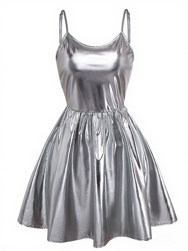 1980s Metallic Spaghetti Strap Party Dress - vintage dress, retro fashion