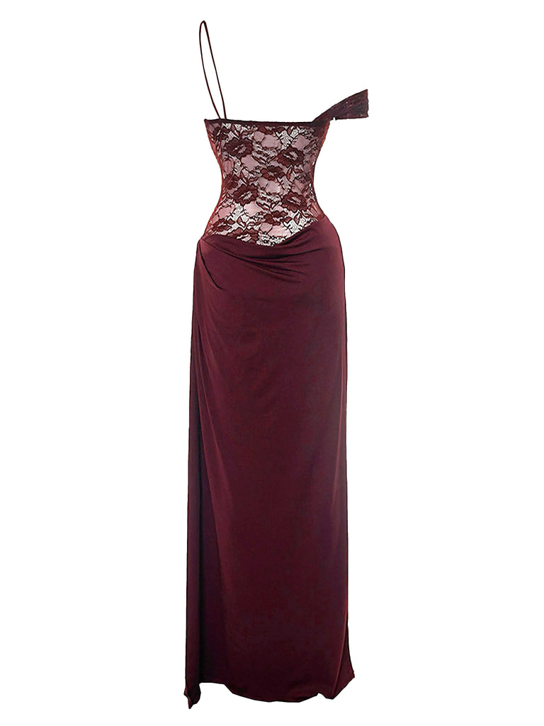 1980s Off-Shoulder Lace Bodice Maxi Dress - vintage dress, retro fashion