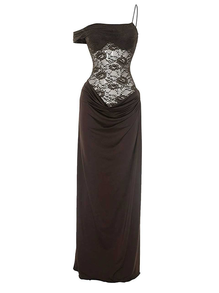 1980s Off-Shoulder Lace Bodice Maxi Dress - vintage dress, retro fashion