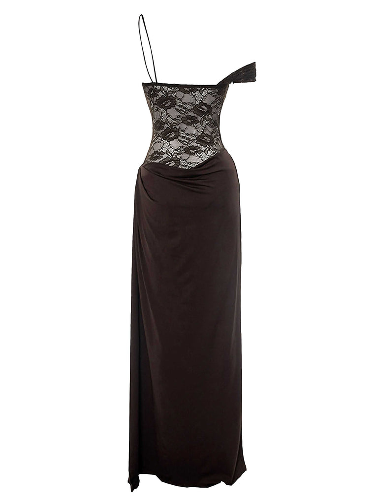 1980s Off-Shoulder Lace Bodice Maxi Dress - vintage dress, retro fashion
