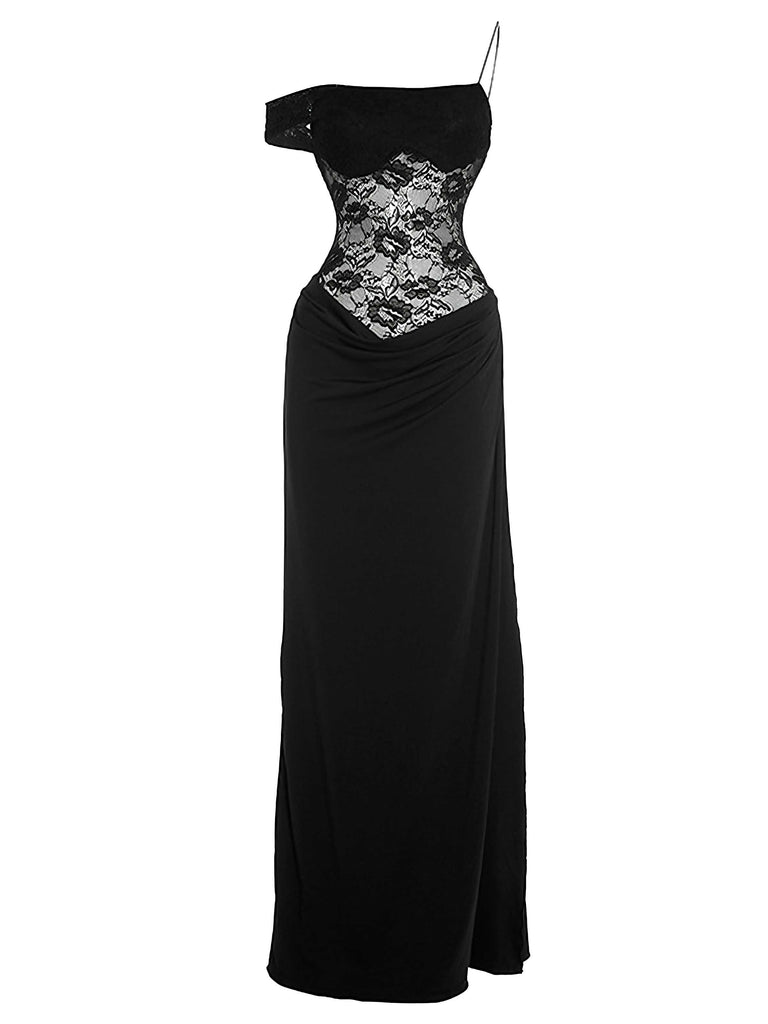 1980s Off-Shoulder Lace Bodice Maxi Dress - vintage dress, retro fashion