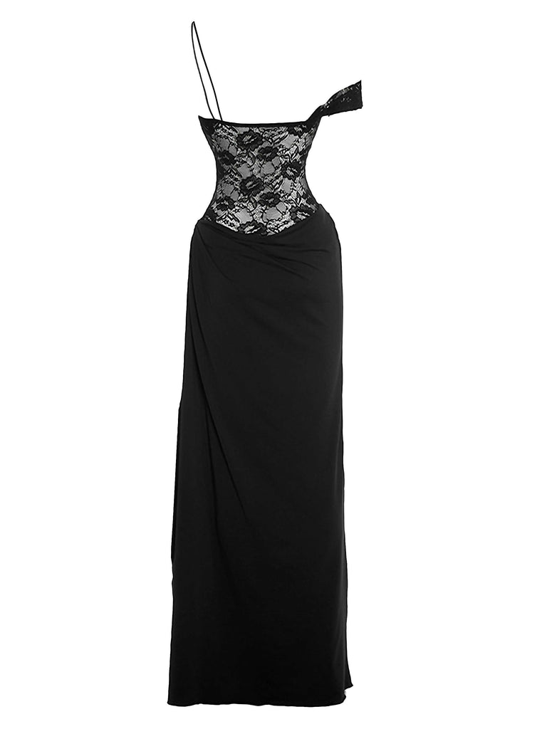1980s Off-Shoulder Lace Bodice Maxi Dress - vintage dress, retro fashion