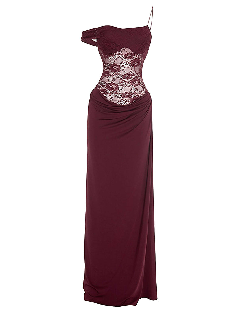 1980s Off-Shoulder Lace Bodice Maxi Dress - vintage dress, retro fashion
