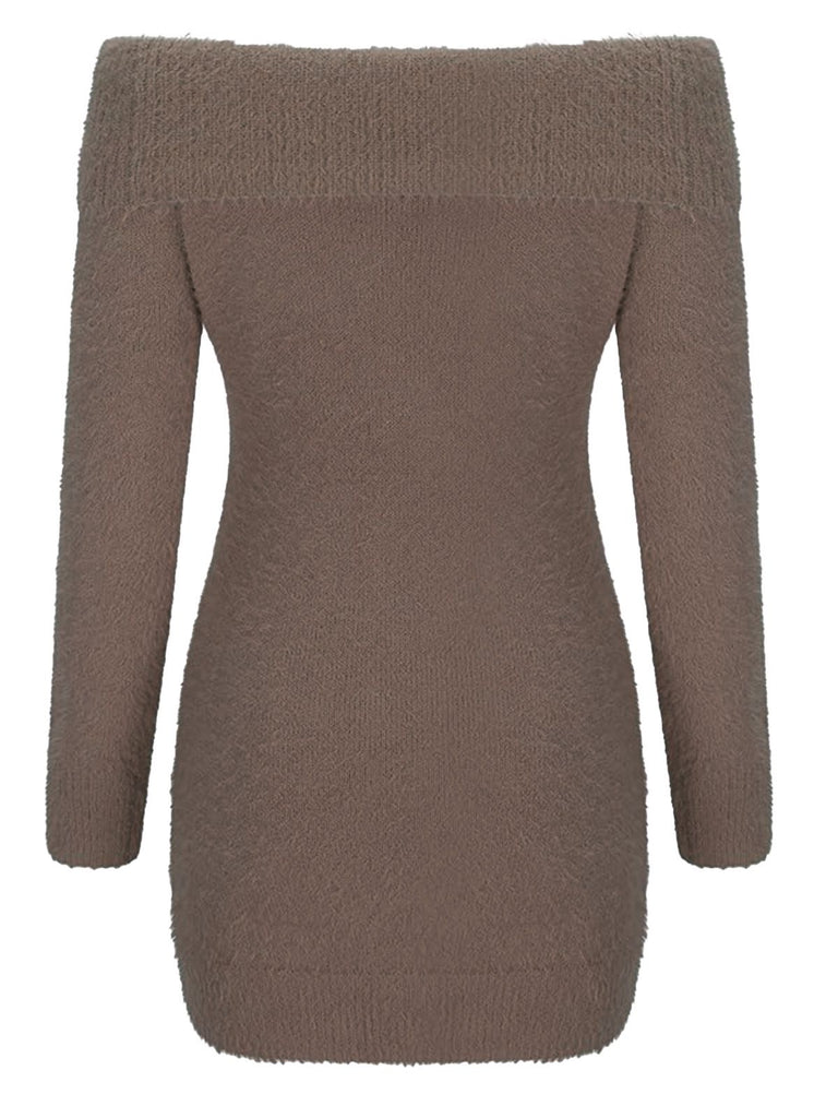 1980s Off-Shoulder Mohair Long Sleeves Dress - vintage dress, retro fashion