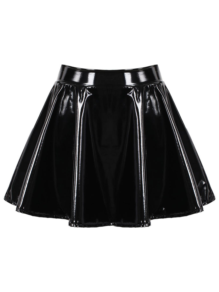 1980s Patent Leather Pleated Mini Skirt | Retro Stage