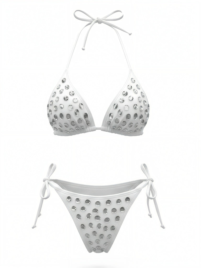 1980s Rhinestone Halter Triangle Bikini Set, vintage swimsuit, pin-up swimwear - perfect for women who love vintage and retro fashion
