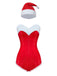 1980s Sequin Christmas Strapless Romper With Hat & Boot Covers - vintage jumpsuit, retro fashion
