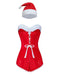 1980s Sequin Christmas Strapless Romper With Hat & Boot Covers - vintage jumpsuit, retro fashion
