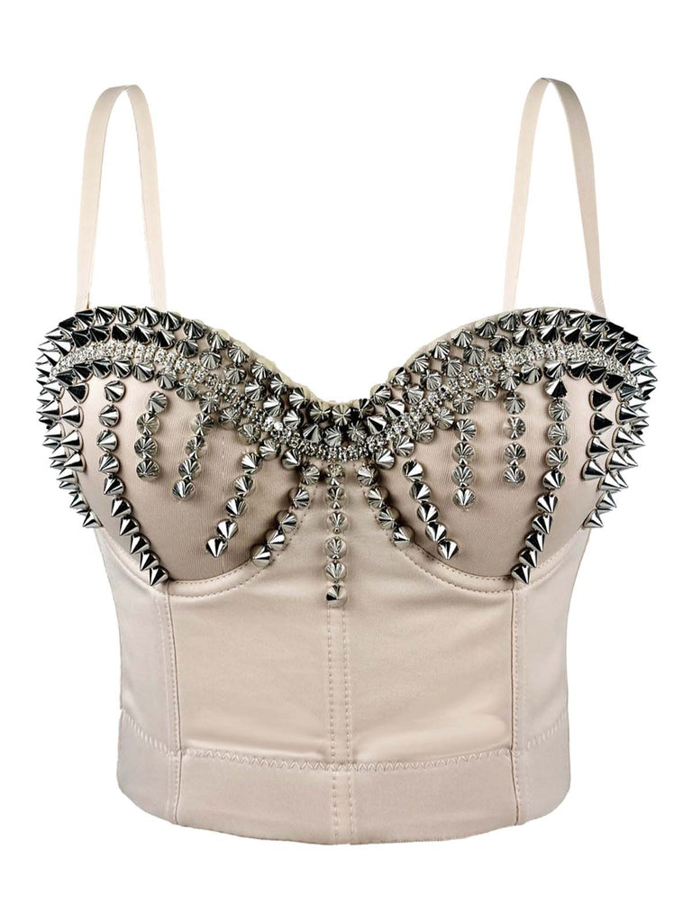 1980s Satin Punk Rock Metallic Rivet Corset - vintage fashion, retro style