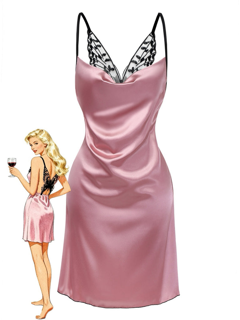 1980s Satin Slip Butterfly Lace Nightgown - vintage nightgown, retro sleepwear