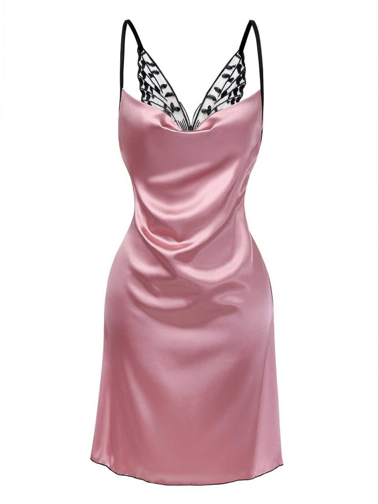 1980s Satin Slip Butterfly Lace Nightgown - vintage nightgown, retro sleepwear