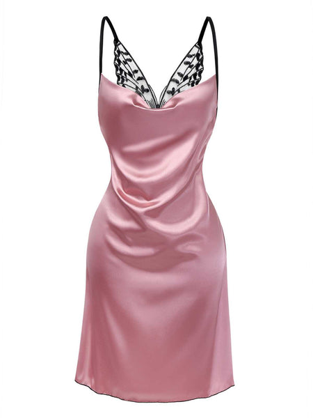 chinese dress ladies 1980s Satin Slip Butterfly Lace Nightgown