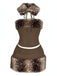 2PCS Brown 1980s Deer Faux Fur-Trimmed Crop Top & Skirt - vintage skirt, retro style