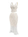 2PCS White 1980s Lace Floral V-Neck Tank & Mermaid Skirt - vintage skirt, retro style, pure white