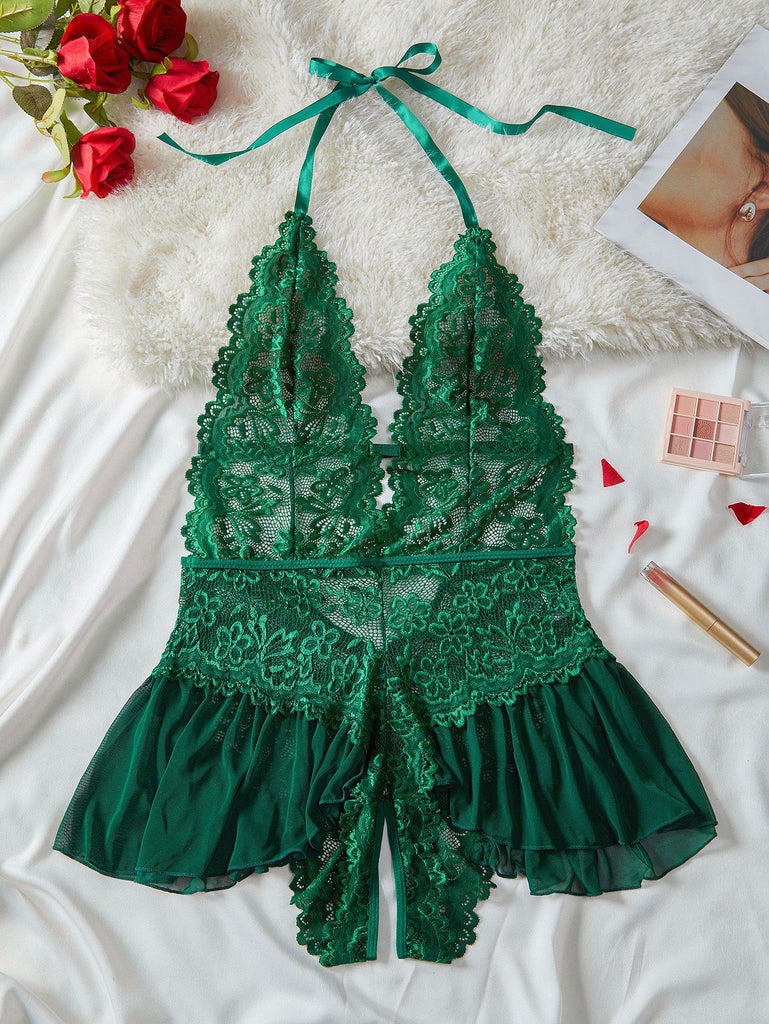 1980s Halter Lace Lingerie with Leopard Print Skirt - vintage skirt, retro style